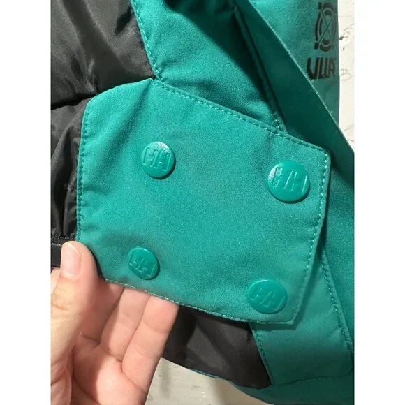 Helly Hansen Powshot Ski Long Jacket Coat Women Medium Green Hooded Snowboarding - Picture 16 of 16